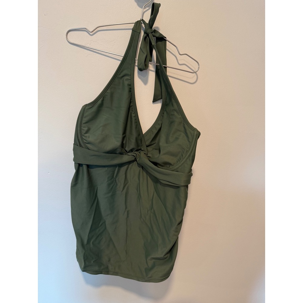 Athleta Womens Olive Green Underwire Halter Tankini Swim Top 34 D/DD Twist Front - Picture 1 of 3